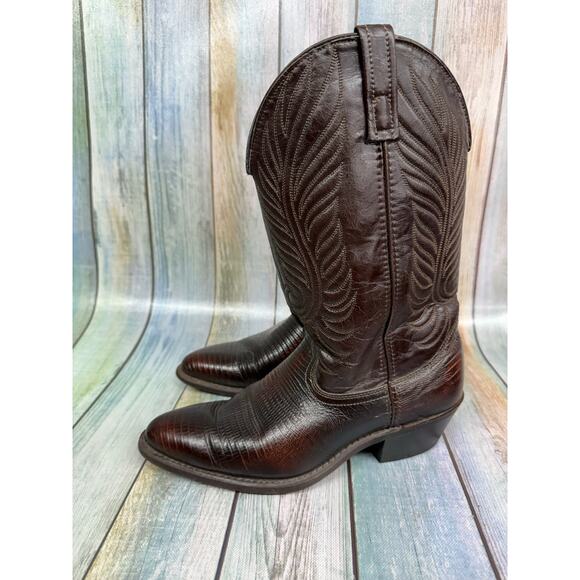 Acme Western Cowboy Boots Teju Lizard Size 8D Pointed Toe Brown main image 6